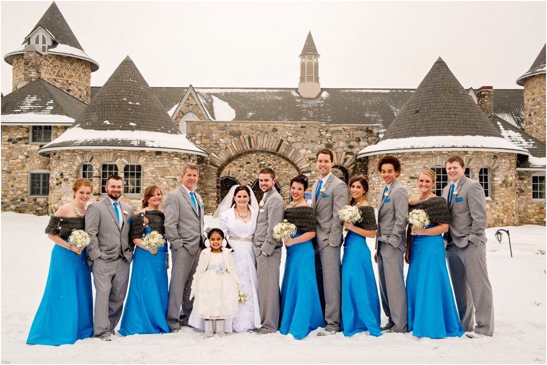 castle farms winter wedding bridal party photo